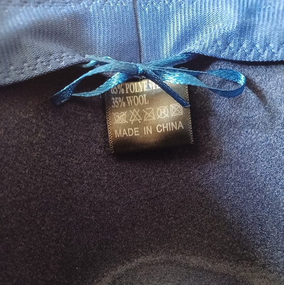 Navy Blue Women's Fedora Brimmed Hat, Brown Strap, Adjustable Size - Picture 5 of 11